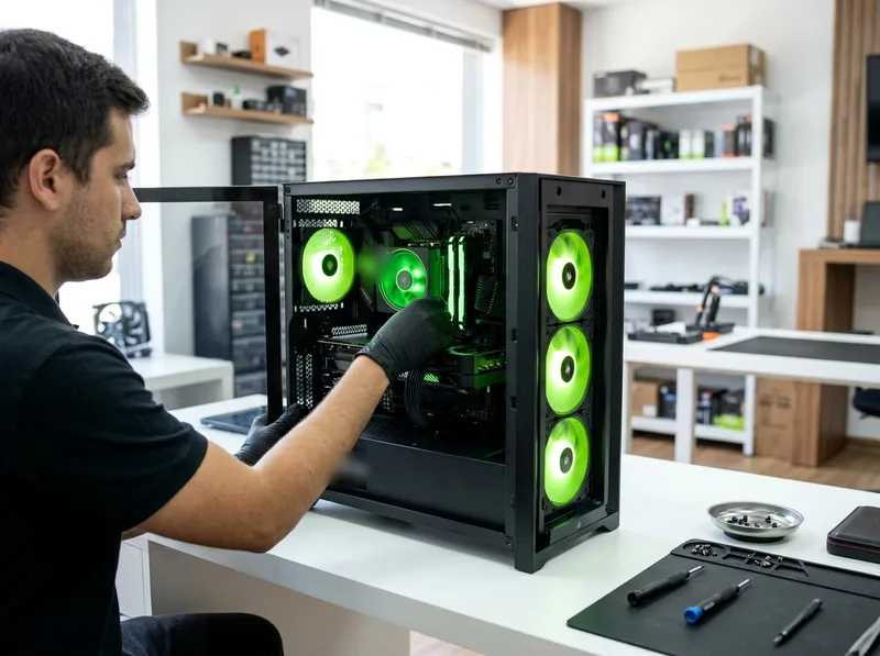 Computador gamer aberto em manutenção