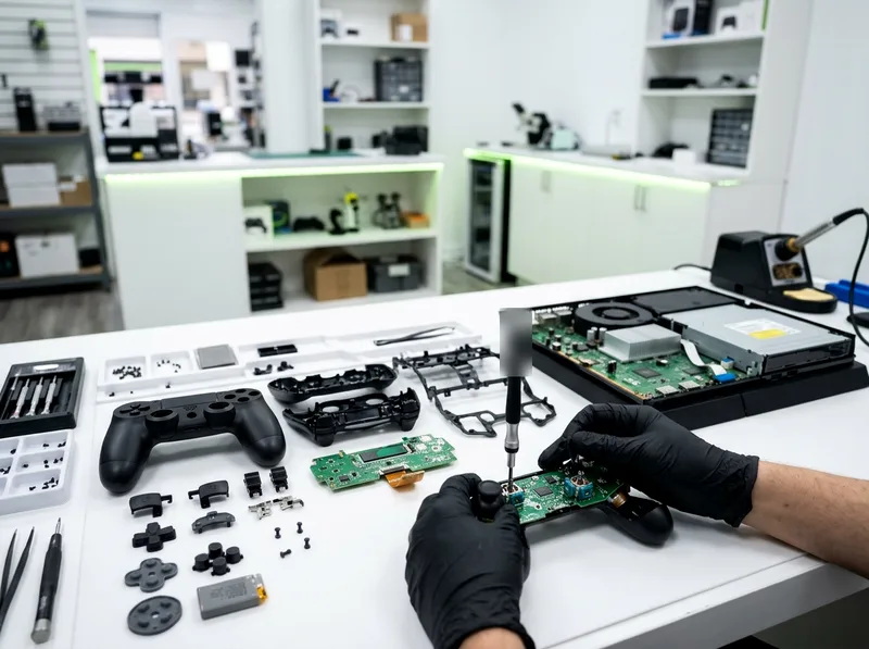 Controle de videogame desmontado na bancada